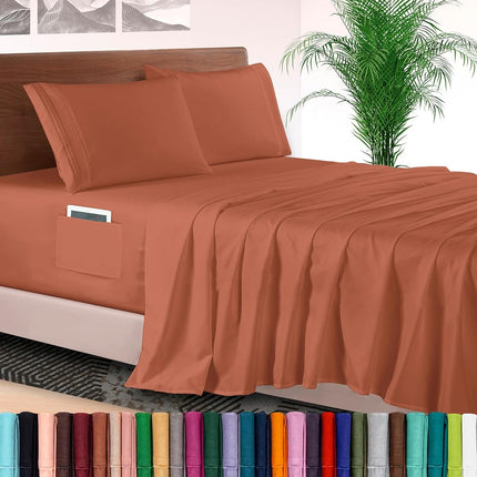 Elegant Comfort 4-Piece Bed Sheet Set - Luxury Bedding 1500 Premium Hotel Quality Microfiber, All Around Elastic 18-24 Inches Deep Fitted Sheet- Extra Deep Pocket Sheets, King, Coral