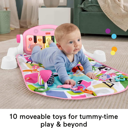 Fisher-Price Baby Activity Mat Glow and Grow Kick & Play Piano Gym, Portable Musical Toy with Smart Stages Learning, Ages 0+ Months, Pink
