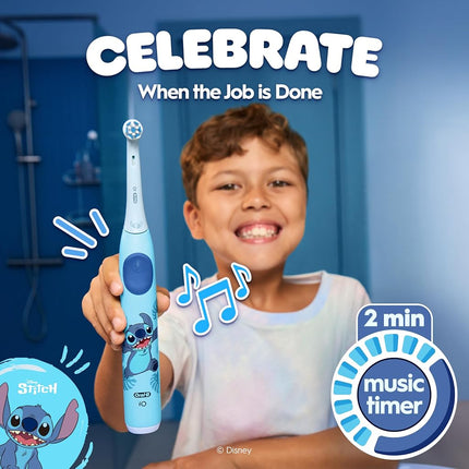 Oral-B iO Kids Limited Rechargeable Electric Powered Toothbrush, Stitch with 1 Gentle Care Brush Head - Automatic Pressure Sensor to Protect Gums - 3 Cleaning Settings - 2 Min Music Timer