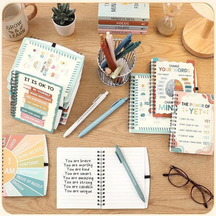 Thenshop 40 Pcs Mental Health Awareness Gifts Bulk 20 Self Care Notebook Journals 20 Positive Affirmation Pens for Women Office Staff Nurse Teacher Appreciation Student End of Year Gifts