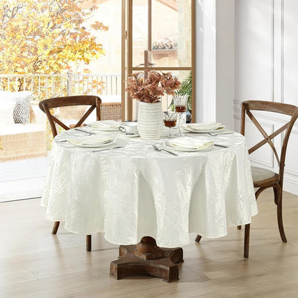 Threadmade Elrene Home Fashions Elegant Woven Leaves Jacquard Damask Tablecloth, 70" x 70", Round, Ivory