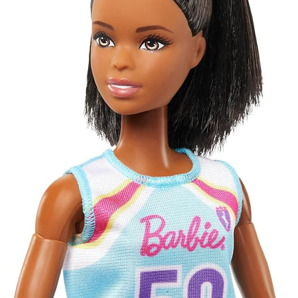 Barbie Made to Move Doll & Accessories, Brunette Basketball Player Wearing Removable Uniform with Ball, 22 Bendable Joints, HKT74
