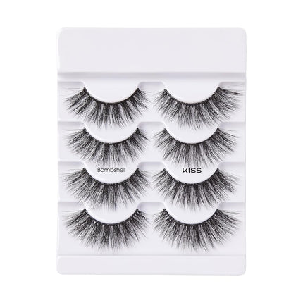 KISS Lash Couture Triple Push Up Collection Multipack, 3D Volume False Eyelashes with Triple Design Technology, Multi-Angles & Lengths, Contact Lens Friendly, Reusable, Style Bombshell, 4 Pairs