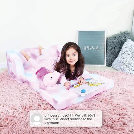 Delta Children Cozee Flip-Out Sofa - 2-in-1 Convertible Sofa to Lounger for Kids, Blue Camo
