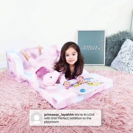 Delta Children Cozee Flip-Out Sofa - 2-in-1 Convertible Sofa to Lounger for Kids, Blue Camo