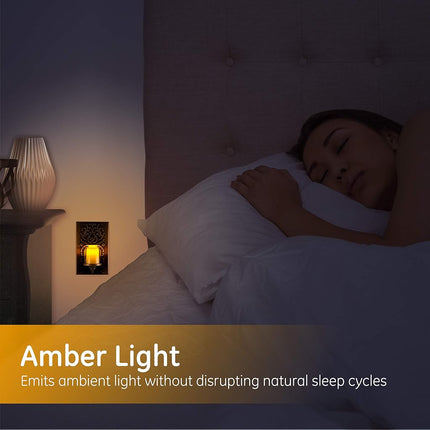 GE LED CandleLite Night Light, Plug-in, Dusk-to-Dawn Sensor, Auto On/Off, Flickers Like a Real Candle, Warm Amber Light, Energy Efficient, Guide Light, Decorative, Oil-Rubbed Bronze Finish, 11258