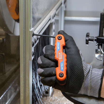 Juego de llaves hexagonales plegables KLEIN TOOLS 70540, compacto de 9 llaves con medidas SAE de 5/64 a 1/4 de pulgada, acero de aleación tratado térmicamente de resistencia industrial