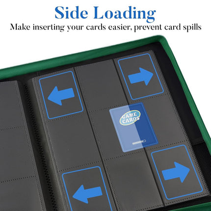 Fabmaker 9 Pocket Zipper Card Binder, 360 Pockets Trading Card Binder, Premium PU Binder for Cards, Side Loading Card Folders, Card Book Card Album for MTC, TCG, Game Cards, Sports Cards (Green)
