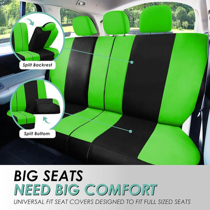 FH Group FB030GREEN115-SEAT Fundas de asiento automotriz de cubo verde de ajuste universal y funda de banco para la mayoría de automóviles, SUV y camiones (juego completo compatible con airbag con asiento trasero partido)