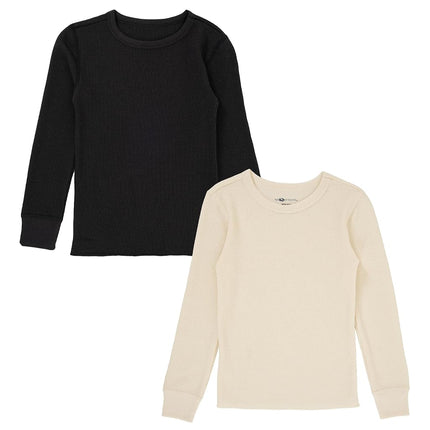 Haut thermique gaufré de première qualité Fruit of the Loom pour garçons, lot de 2, noir/naturel, 6-7 ans