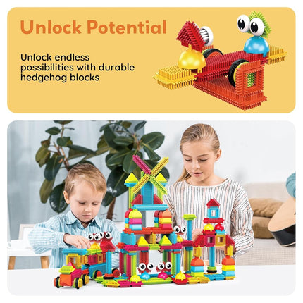 Picasso Toys 116pc Hedgehog Construction Building Blocks Toy Set Interlock Tiles with Idea Book, 4 Action Figure Characters, 4 Decorative Eyes STEM Learning Kit Playset for Boys Girls 3 and Up PTB116