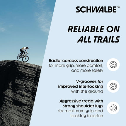 Schwalbe Magic Mary Pro Radial TLR Folding Tyre, Gravity Pro, Addix Ultra Soft Folding Tyre, Black, 29x2.50 (63-622)