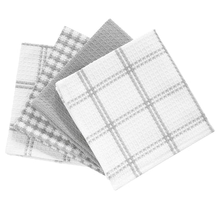 T-FAL Premium Waffle Dish Cloths: Highly Absorbent, Super Soft Long Lasting - 100% Cotton, 12"x13" Flat Waffle Dish Towel for Cleaning & Drying Dishes, (4-Pack), Grey