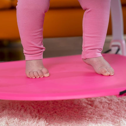 Bright Starts, Bounce Bounce Baby 2-in-1 Activity Center Jumper and Table - Playful Palms with 7 Interactive Toys, Adjustable Height, Storage Bag, 360° Rotation, Ages 6 Months +, Pink