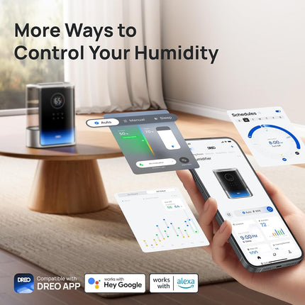 Dreo 8L Smart Humidifiers for Bedroom 600ft�, 80H Runtime Warm&Cool Supersized Mist Humidifier for Large Room Indoor, Quiet Whole House humidifier for Baby, Plants, with Alexa/Google, Silver, HM717S