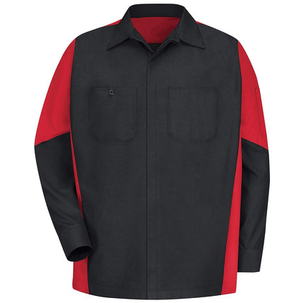 Red Kap Men's Long Sleeve Two-Tone Crew Shirt Button, Black/Red, Medium