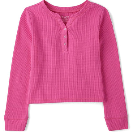 The Children's Place Girls' Basic Long Sleeve Thermal Henley Tops, Yreka Pink, Large