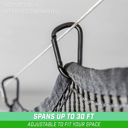 GoSports 30 ft Span Adjustable Wire Hanging Kit - Stainless Steel Cable System for Indoor & Outdoor Use - Hang Sports Nets, String Lights and More