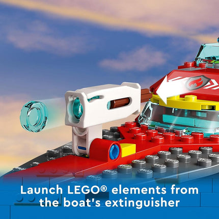 LEGO City Fire Rescue Boat Toy for 5+ Year Old Boys & Girls, Building Set with a Floating Toy Boat and 3 Firefighter Minifigures, Kids' Construction Toys, Birthday Treat 60373