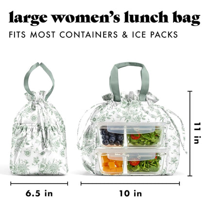Fit & Fresh Cromwell Drawstring Lunch Bag for Women, Full Set with 2 Containers, Stain Resistant Leak Proof Back-to-School Essential Lunch Box for