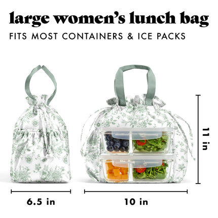 Fit & Fresh Cromwell Drawstring Lunch Bag for Women, Full Set with 2 Containers, Stain Resistant Leak Proof Back-to-School Essential Lunch Box for