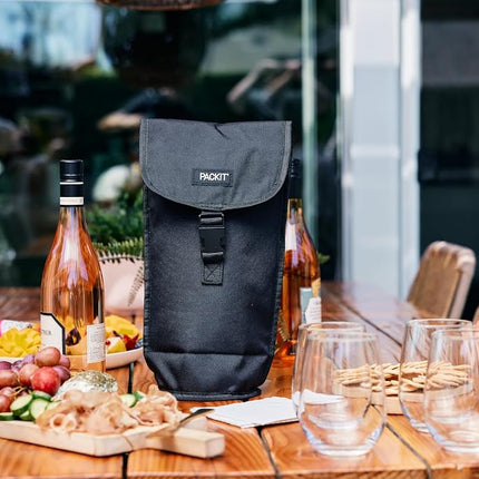 PackIt Freezable Wine, Black Bag, Large