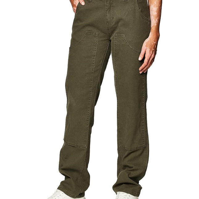 Dickies Women's Stretch Duck Double Front Carpenter Pant, Rinsed Moss Green, 14