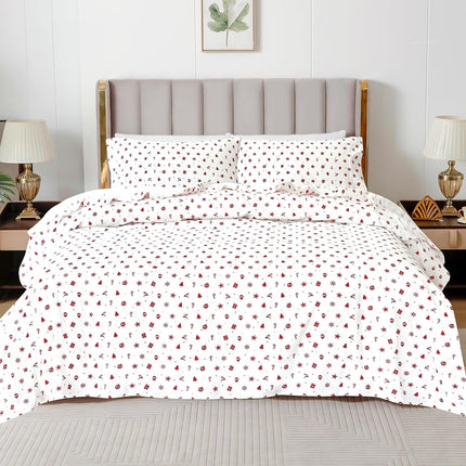 Elegant Comfort Ultra Soft 4-Piece 100% Turkish Cotton Flannel Sheet Set - Holiday Christmas Flannel Sheets, Warm and Cozy Anti-Pill Premium Quality, Deep Pocket Fitted Sheet- Twin XL, Red Stars