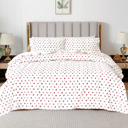 Elegant Comfort Ultra Soft 4-Piece 100% Turkish Cotton Flannel Sheet Set - Holiday Christmas Flannel Sheets, Warm and Cozy Anti-Pill Premium Quality, Deep Pocket Fitted Sheet- Twin XL, Red Stars