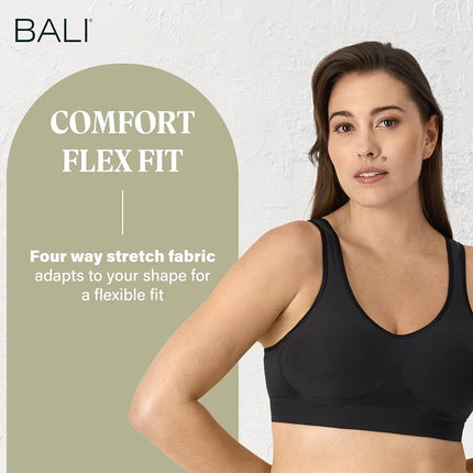 Bali Women's Comfort Revolution Wireless Bra, ComfortFlex Fit Full-Coverage Wirefree Bra, Black, XXL