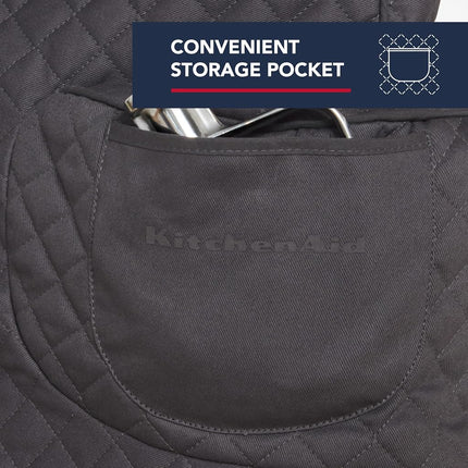 KITCHENAID Fitted Tilt-Head Solid Stand Mixer Cover with Storage Pocket, Quilted 100% Cotton, Charcoal Grey, 14.4"x18"x10"