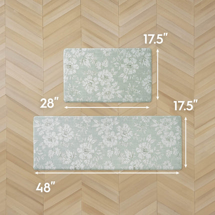 Laura Ashley - Anti-Fatigue Kitchen Mat, Iris Floral Design, Stain, Water & Fade Resistant, Cooking & Standing Relief, Non-Slip Backing, 2 Piece Set, Sage Green Iris