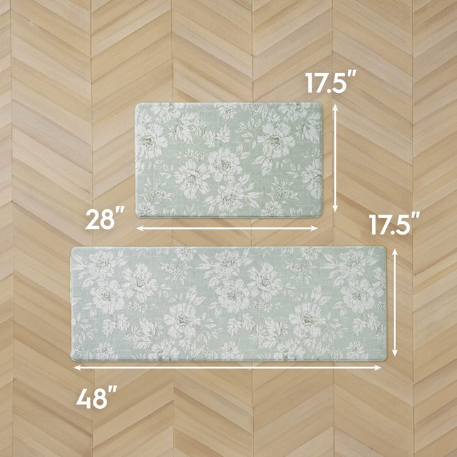 Laura Ashley - Anti-Fatigue Kitchen Mat, Iris Floral Design, Stain, Water & Fade Resistant, Cooking & Standing Relief, Non-Slip Backing, 2 Piece Set, Sage Green Iris