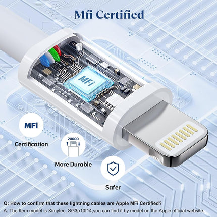 RCTech USB C to Lightning Cable 3Pack 1.8M [MFi Certified] iPhone Fast Charger Cable USB-C Power Delivery Charging Cord for iPhone 14/13/12/12 PRO Max/12 Mini/11/11PRO/XS/Max/XR/X/8/8Plus/iPad, White
