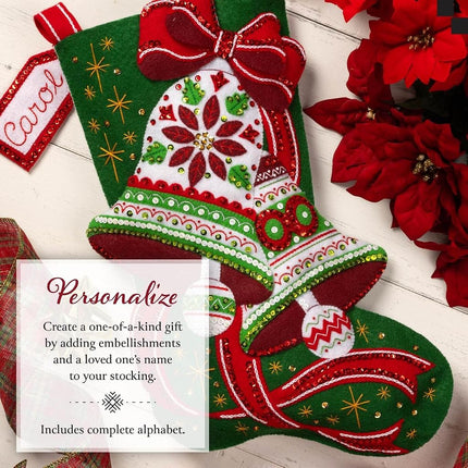 Bucilla Felt Stocking Applique Kit 18" Long Poinsettia Bells