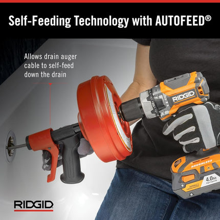 RIDGID 57043 Power Spin avec AUTOFEED, câble de nettoyage de drains Maxcore et tarière de drainage à bulbe pour enlever les bouchons
