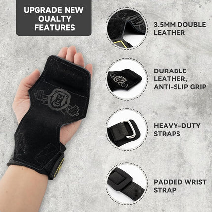 MANUEKLEAR Weightlifting Wrist Straps with Cushion Wrist Loop,Leather Weight Lifting Wrist Straps for Deadlifts, Powerlifting, Heavy Shrug for Men/Women (Black)