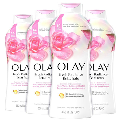 Olay Fresh Outlast Body Wash with B3, Rose Water and Sweet Nectar, 22 Fl Oz (Pack of 4)