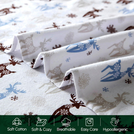 Elegant Comfort Ultra Soft 4-Piece 100% Turkish Cotton Flannel Sheet Set - Holiday Christmas Flannel Sheets, Warm and Cozy Anti-Pill Premium Quality, Deep Pocket Fitted Sheet- Twin XL, Brown Deer