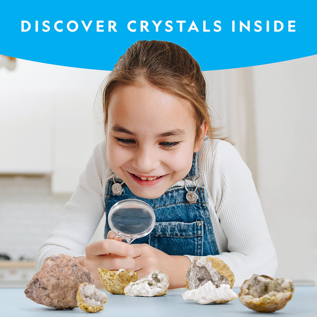 NATIONAL GEOGRAPHIC Break Open 10 Premium Geodes � Includes Goggles and Display Stands - Great STEM Science Kit, Geology Gift for Kids, Geode Crystals, Toys for Boys and Girls