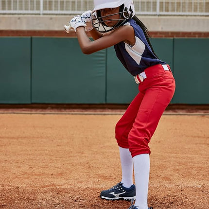 Pantalon de softball ceinturé Mizuno pour filles (junior), rouge, grande taille