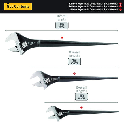 Titan 223 3-Piece Adjustable Construction Spud Wrench Set