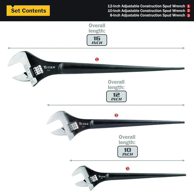 Titan 223 3-Piece Adjustable Construction Spud Wrench Set