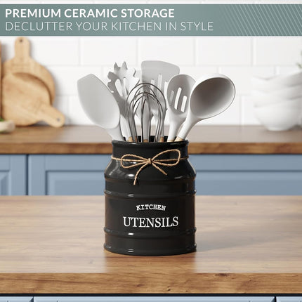 Barnyard Designs Ceramic Kitchen Utensil Holder Countertop 6.75″ (Black)