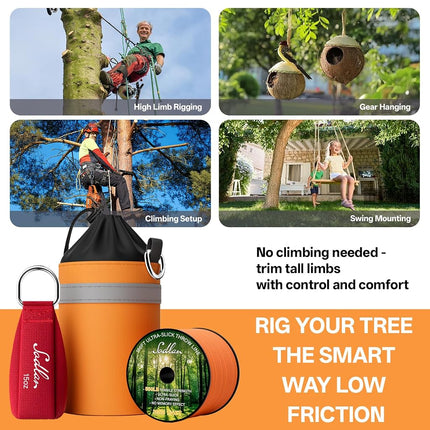 Arborist Throw Line Kit - Ultra Slick 166ft Polyester Rope with 11Oz Weight Throw Bag Low High Limb Throwing Adults Forestry Tree Trimming Cutting Gear