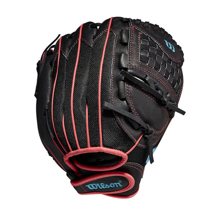 Wilson 2022 A440 Flash 11.5" Fastpitch Infield Glove - Left Hand Throw, Black/Pink/Tropical Blue