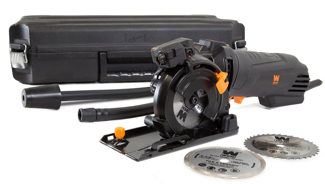 Wen 36704 4.2-Amp 3-3/8-Inch Plunge Cut Compact Circular Saw with Laser, Carrying Case, and Three Blades