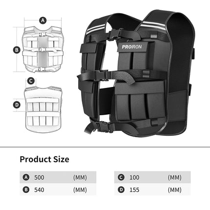 PROIRON Adjustable Weighted Vest 10kg, 20 Weight Packs, Weight Jacket Men Women with Reflective Stripe for Running Strength Training Workout Jogging Walking Home Gym Fitness Cardio Weight Loss, Black