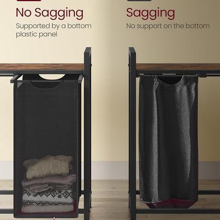 VASAGLE Laundry Hamper, Laundry Basket, Laundry Sorter with 4 Pull-Out and Removable Bags, Shelf, Metal Frame, 4 x 10.6 Gallons (40 L), 45.7 x 13 x 28.4 Inches, Ink Black and Rustic Brown UBLH401B01