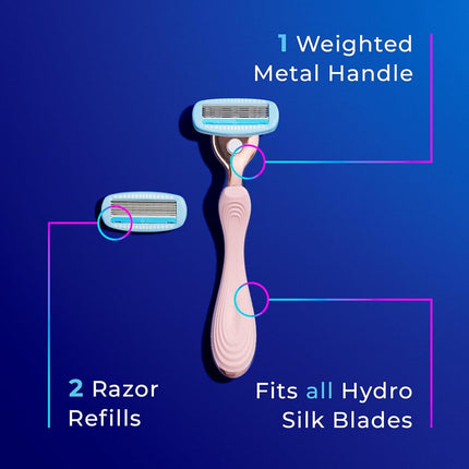 Schick Hydro Silk Rose Gold Metal Razor for Women | Womens Razors, 5-Blade Razors for Women, Includes 1 Womens Razor Handle & 2 Refills
